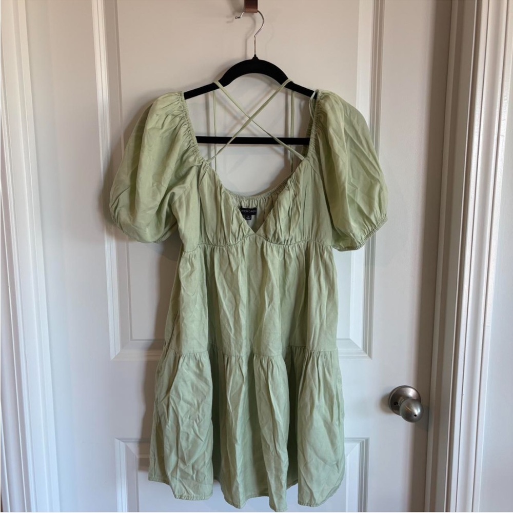 Cotton Candy Light Green Backless Puff Sleeve Dress